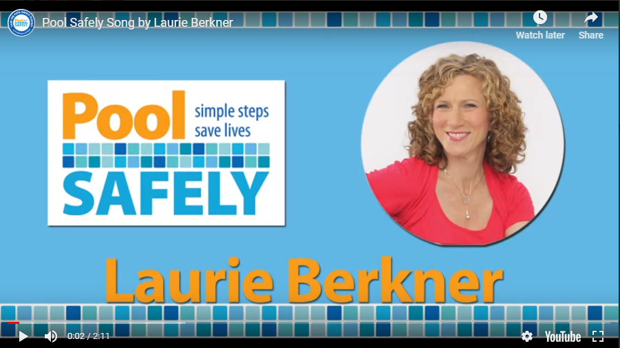 Photo of Laurie Berkner and the Pool Safely logo.